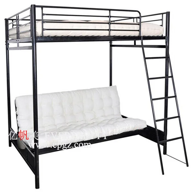 New Design Dormitory Meta Loft Bed Frame with Sofa Hostel Bedroom Metal Bunk Bed for Adult