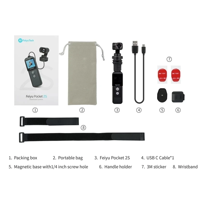 Feiyutech Feiyu Pocket 2S Wearable 4K Action Camera Handle 3-axis Stabilizer Gimbal Integrated Magnetic Body with 4K Video