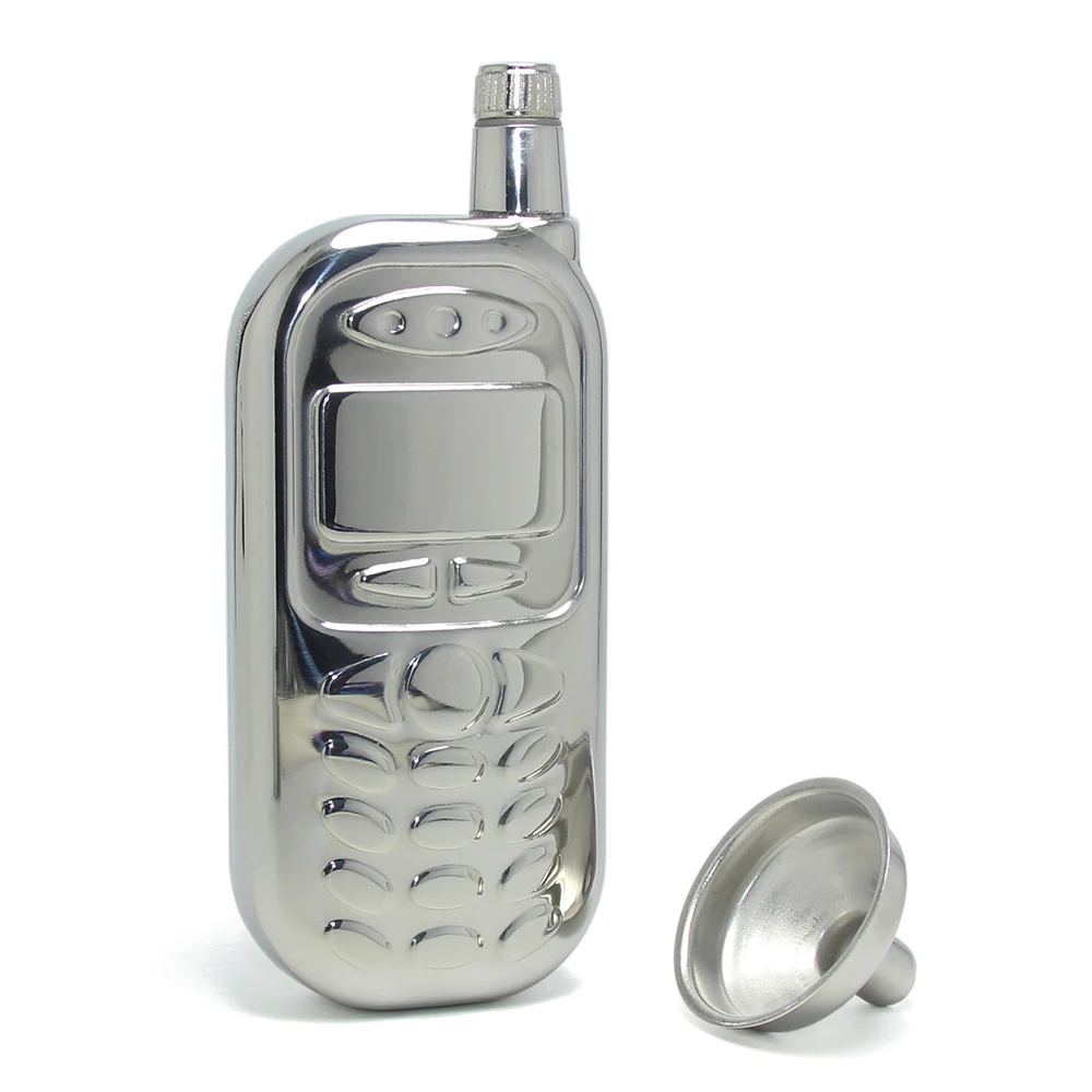 3oz Retro Cell Phone Shaped Retro Flask Metal Model Bottle Funnel Drink Vessel Stainless Steel Mobile Shaped Creative Hip Flask