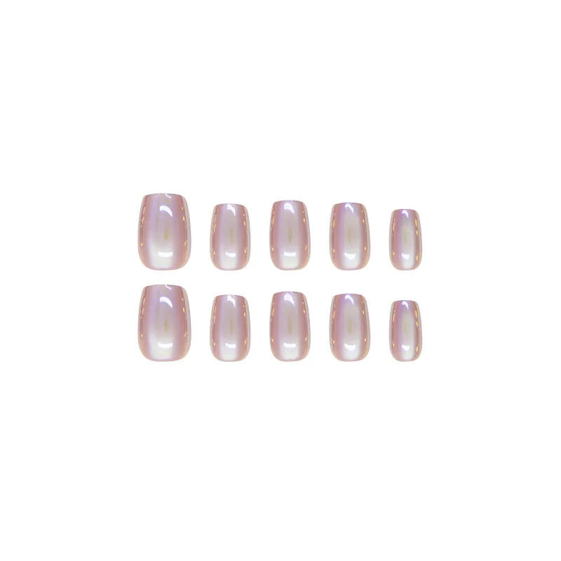 Wholesale 10pcs reusable cat eye chrome french 3D square short nude base wear nail art acrylic press on nails