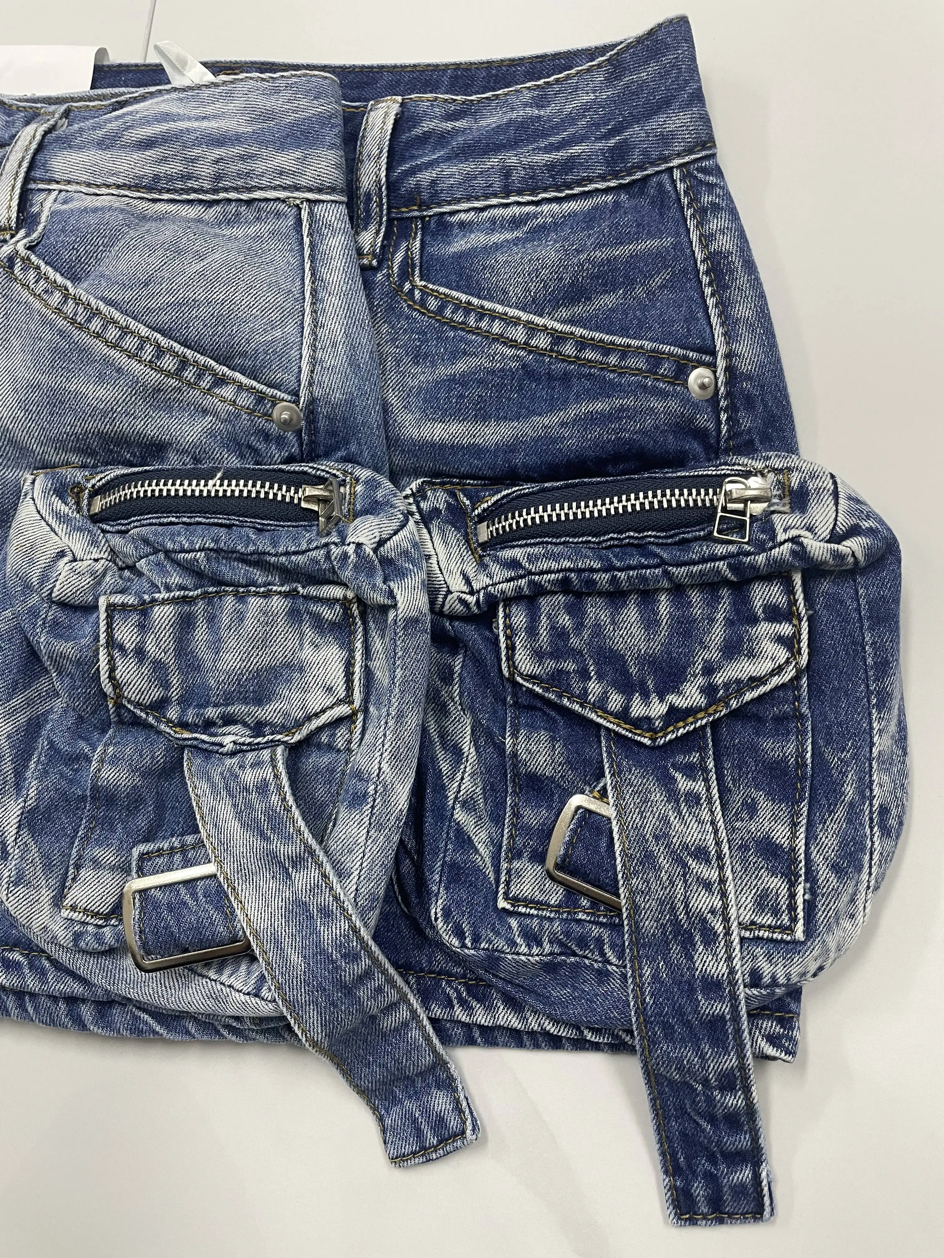 Mini Pink Denim cargo Skirt Sexy School Girls Short Skirt With Pockets Wholesale Short Denim Skirts For Women