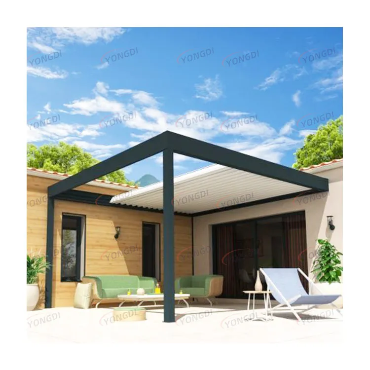 Contemporary outdoor bioclimatique balcony louvered roof aluminum pergola with motorized retractable blades