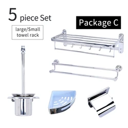 5 Pcs Low Price Hotel Bathroom Sets Toilet  Accessories Stainless Steel Shower Caddy Towel Rack Paper Holder For Washroom