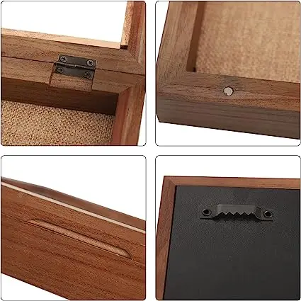 OEM Shadow Box Frame Display Area with Glass with Hinge and Magnetic Door Walnut wooden shadow box