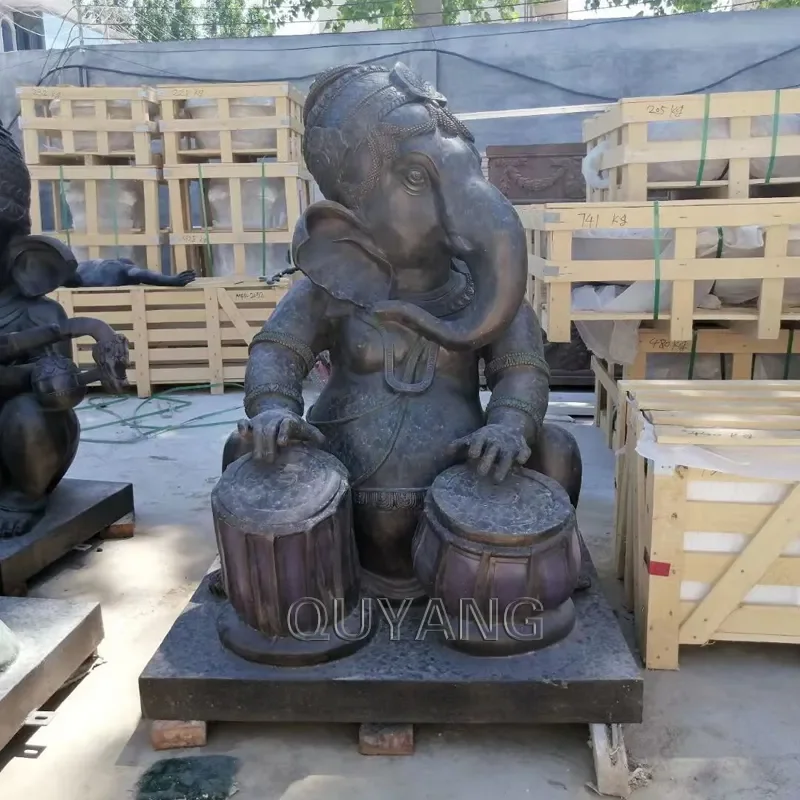 QUYANG Indian Religious Garden Life Size Abstract Metal Hindu God Brass Ganesha Sculpture Bronze Lord Ganesh Statue