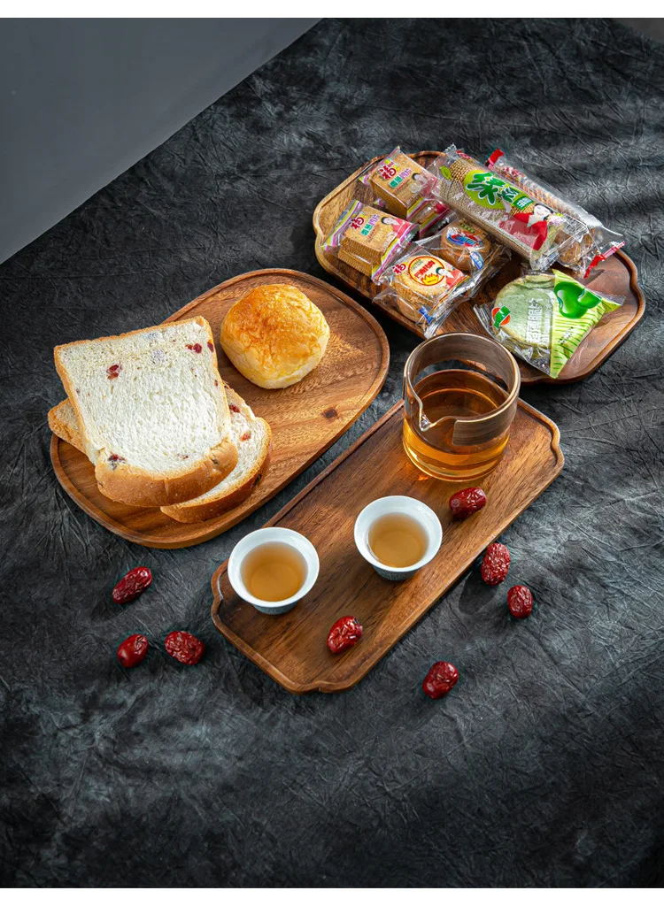 Guan sen top quality Luxury  Wooden Biodegradable   Breakfast Buffet Burger Cake Butter Candy Dish Carve Cheese Wood Plate