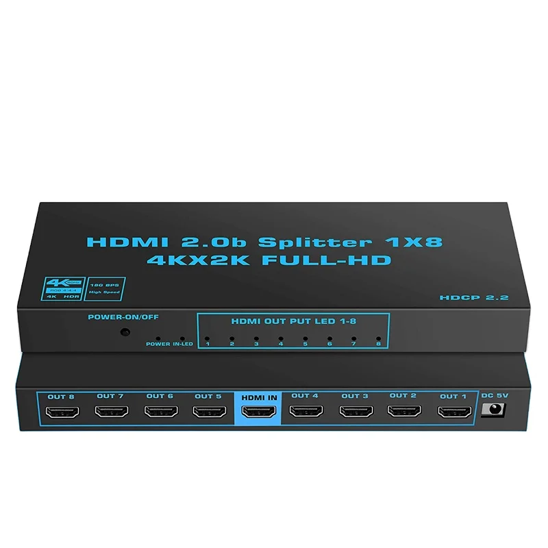 1x8 4k Hdmi 2.0b Splitter 1 In 8 Out 8 Port Output With Scalar Support Hdcp2.2 Compatible For Xbox Ps4 Fire