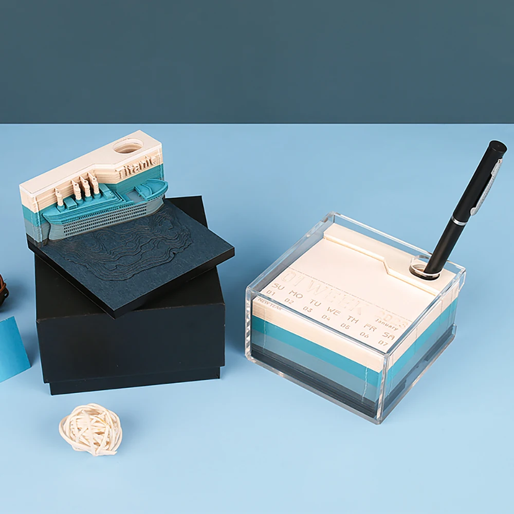 Desk Calendar 2023 Titanic Ship Model Custom 3D Memo Pad Sticky Note Pads With Acrylic Pen Holder Kawaii Stationery