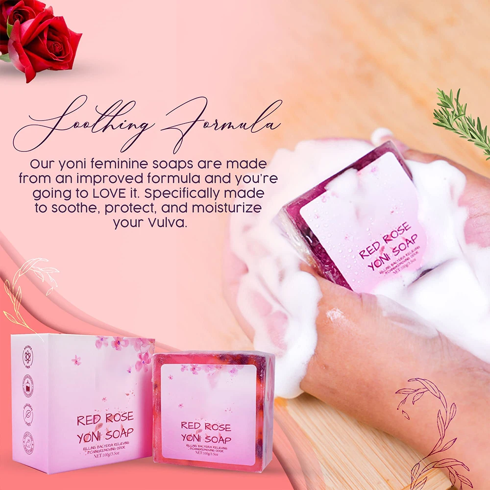 pH Balancing Cleanser All-Natural Rose Yoni Soap for Feminine Hygiene and Intimate Care