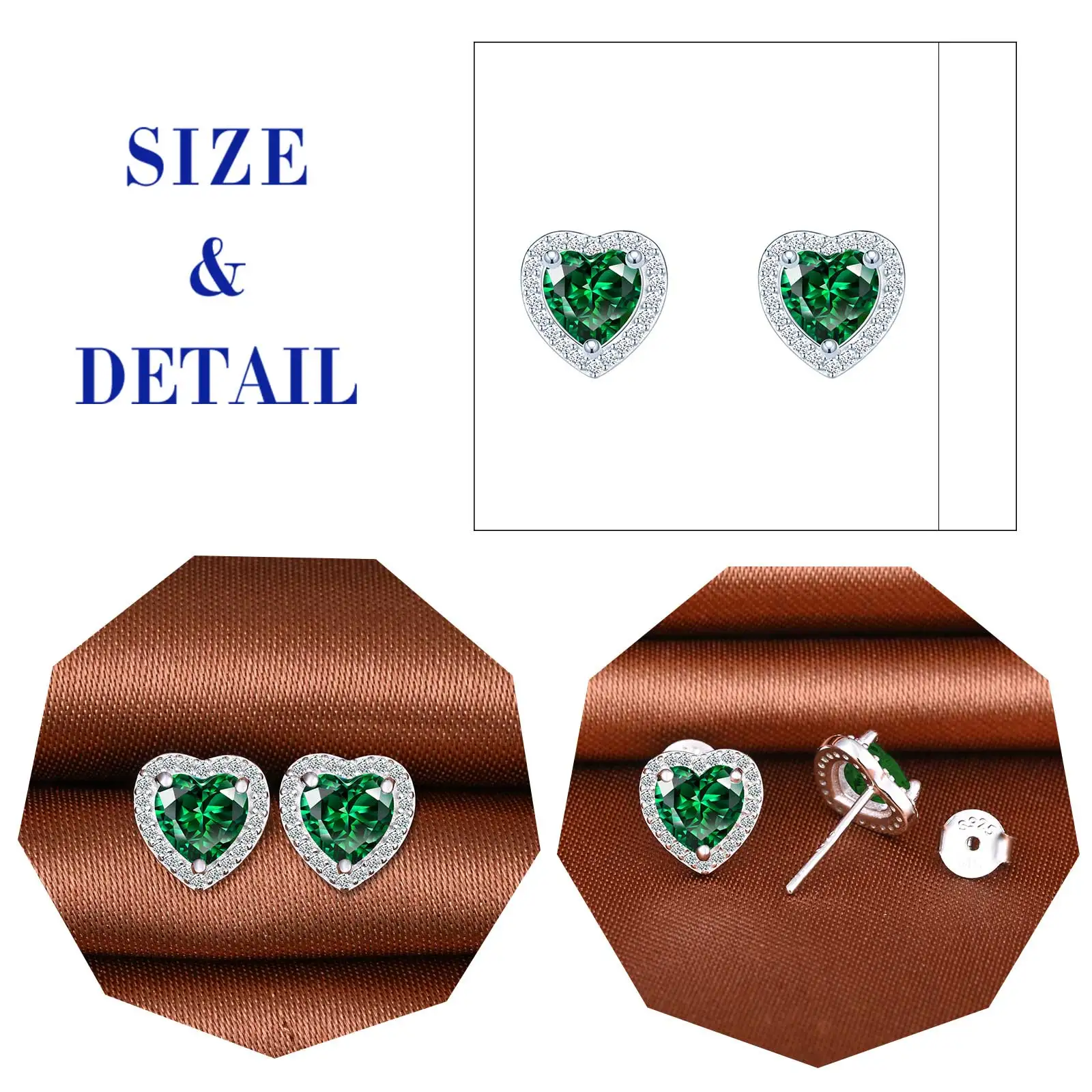 Luxury Birth Stone 925 Sterling Silver Heart Gem Stone Earrings