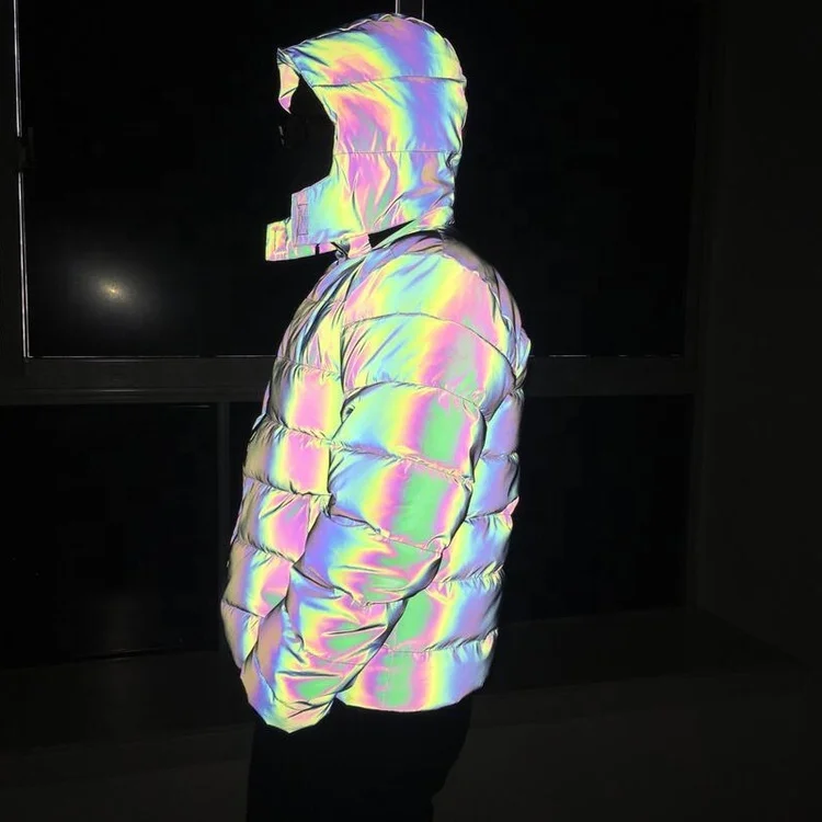 Topgeat customization new style spring autumn men custom logo  hi vis reflective rainbow puffer jackets for outside activities