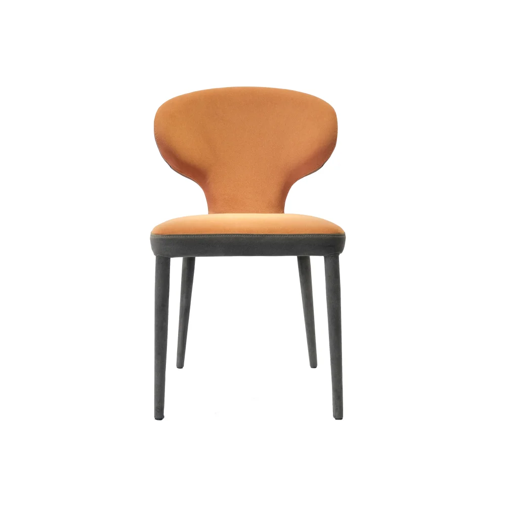 New Design Factory Wholesale Orange/Grey Stitching Color Fabric seat&Cover Legs Dining Chair Japanese market