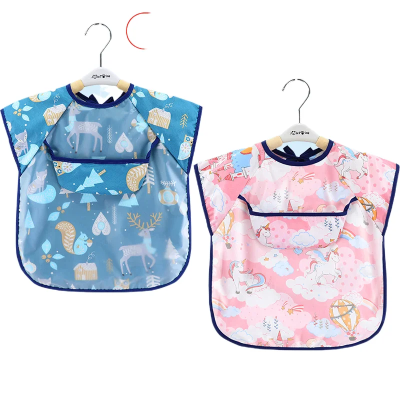 Baby girl eat overall waterproof and dirty qiu dong thin section sleeveless gown apron children cotton baby bib pocket