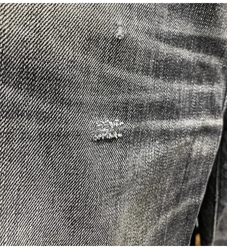 Lotfeel Custom High quality vintage heavy wash selvedge distressed ripped gray jeans