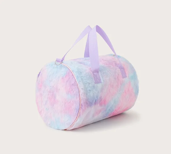 Kids Leisure Casual Tie Dye Bag Fluffy Plush Duffel Tote Bags Fur Travel Duffle Bag For Girls