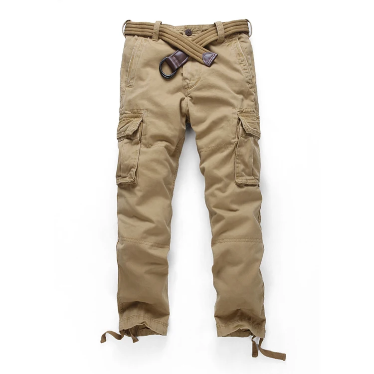 Men Cargo Pants Multi Pockets Camouflage Pure Cotton Casual Pants with Drawstring