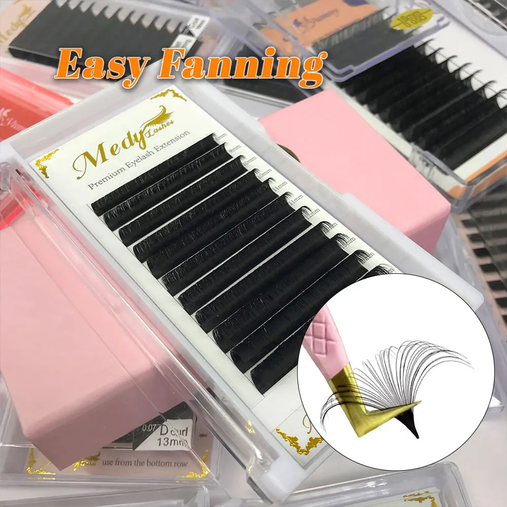 wholesale fast auto self fanning lash extensions dark matte black cashmere volume easy fan eyelash extensions private label