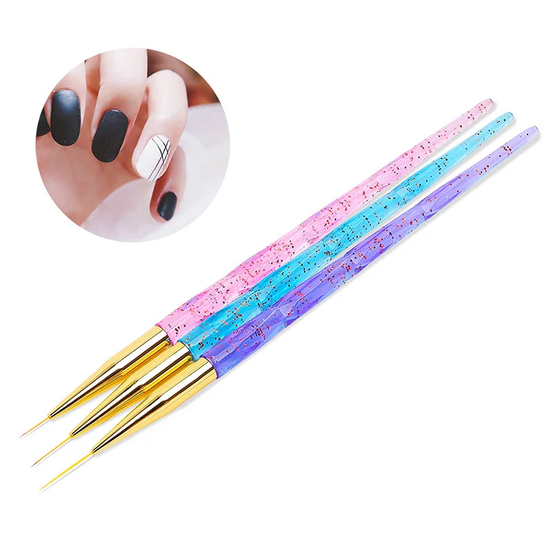 Destly High quality 3pcs/set nail liner brush painting flower manicure drawing tools private label acrylic liner nail brush