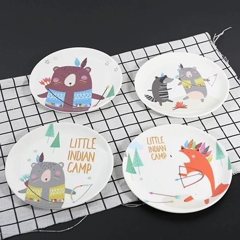 Factory Direct Sale Creative Melamine Cake Dim Sum Cartoon Pattern Round Melamine Dinner Plate