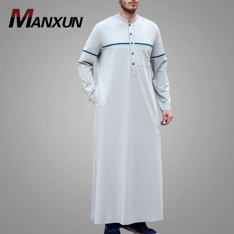 MANXUN Factory Sale Islamic Arab Men Clothing Dubai Style Front Button Long Sleeve Muslim Thobe Men Abaya Dress