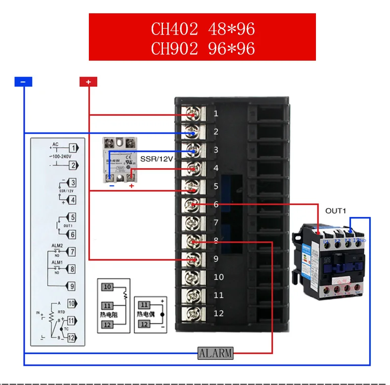 Black Abs Output Ssr Relay Input Tc Rtd Digital 12v Temperature Controller Pid CH402