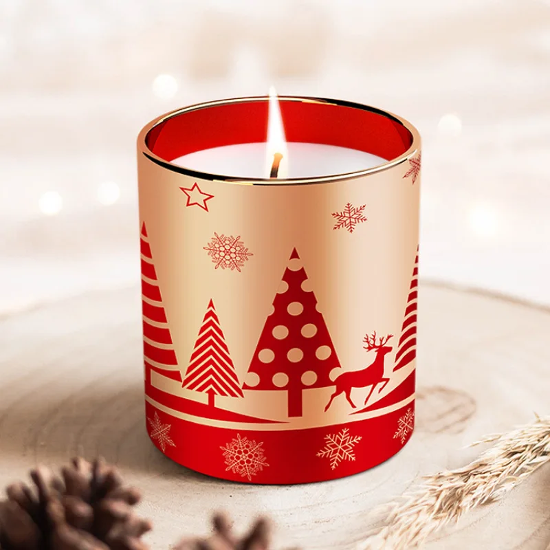 Party Decorative Luxury Design 100% Soy Wax Scented Christmas Soy Candle In Glass Jar With Lid Candles With Box