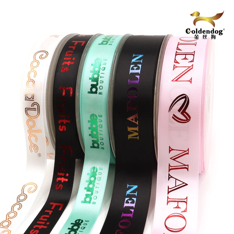 custom made brand name printing ribbons special gold foil printed ribbon