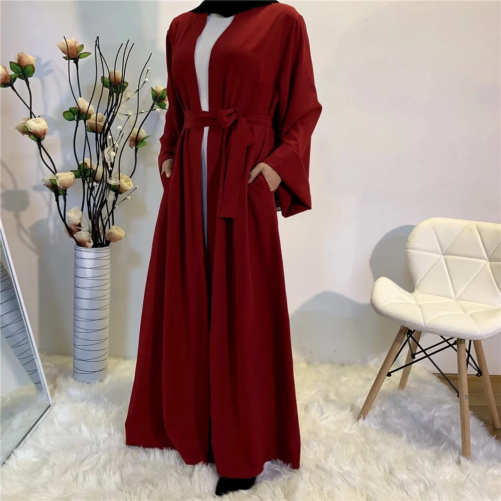 
Manufacturer Well Made High Quality Islamic Clothing Solid Color Lace Cardigan Muslim Dress Abaya 