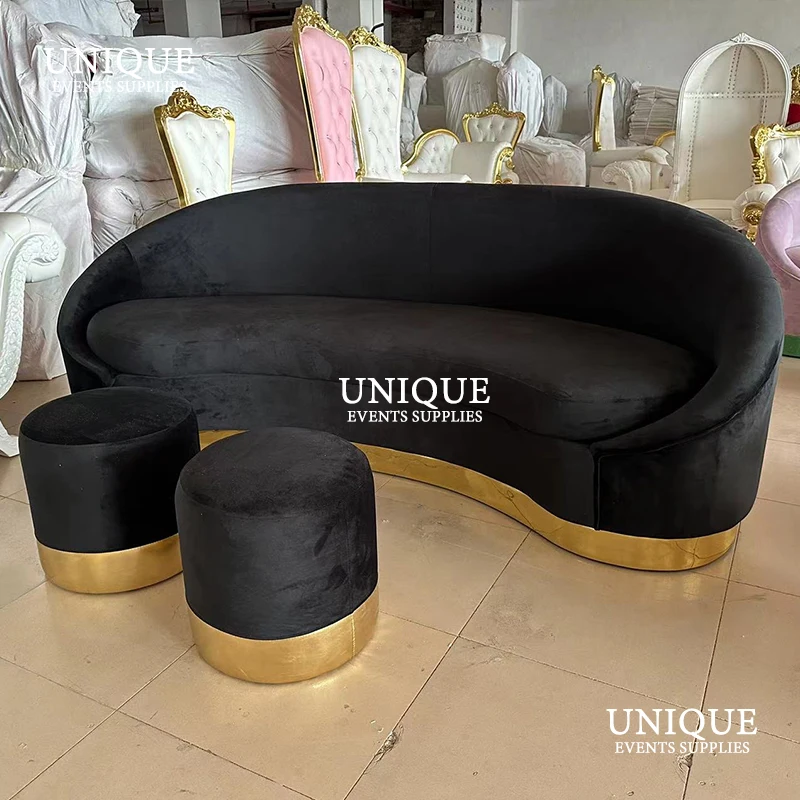 popular elegant velvet beige sofa set for bride and groom with ottomans 2 seaters sofa couch hotel use stage sofa for weddings
