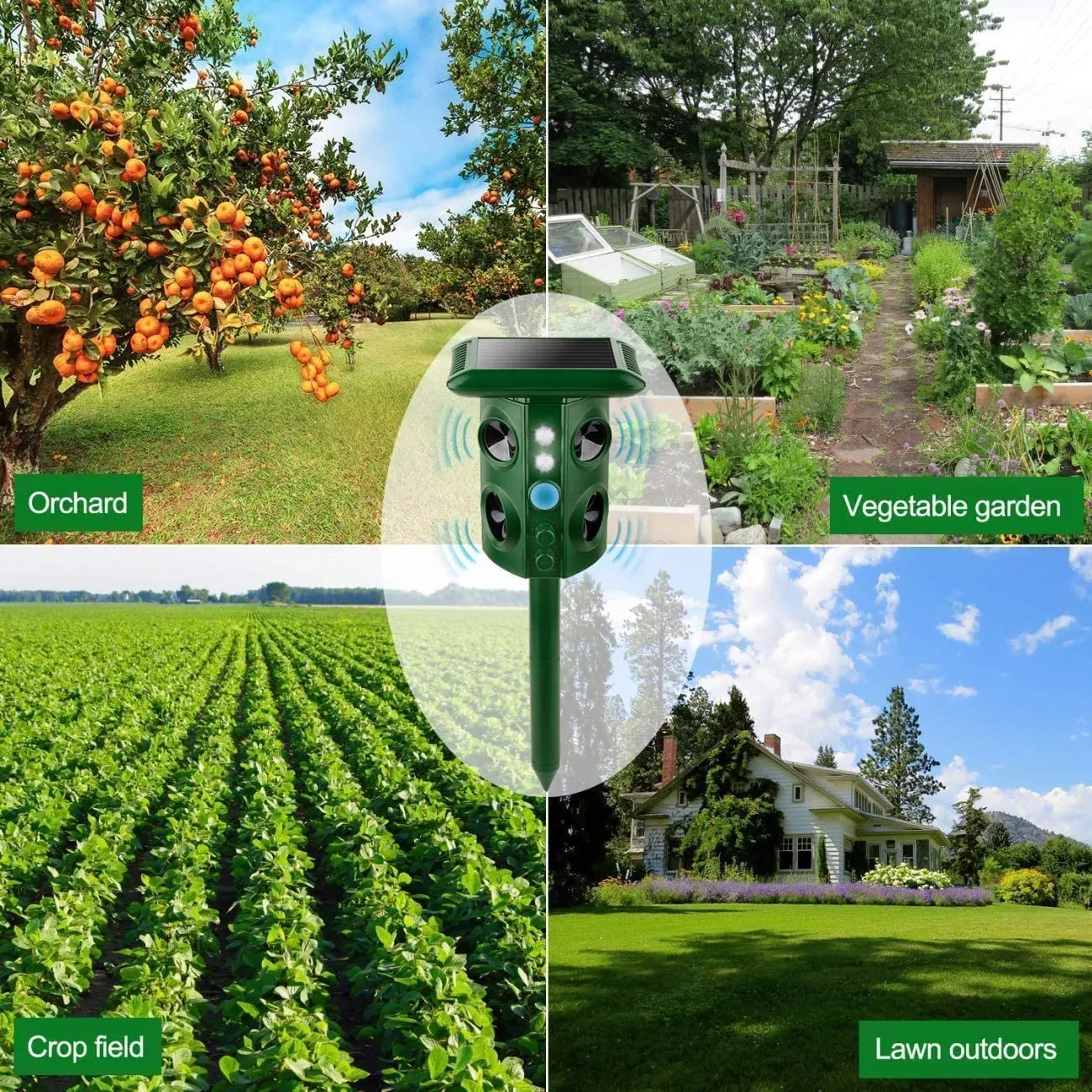 SAIJZEK Wholesale Outdoor Garden Farm Lawn drive away device Solar repeller device with led flash light