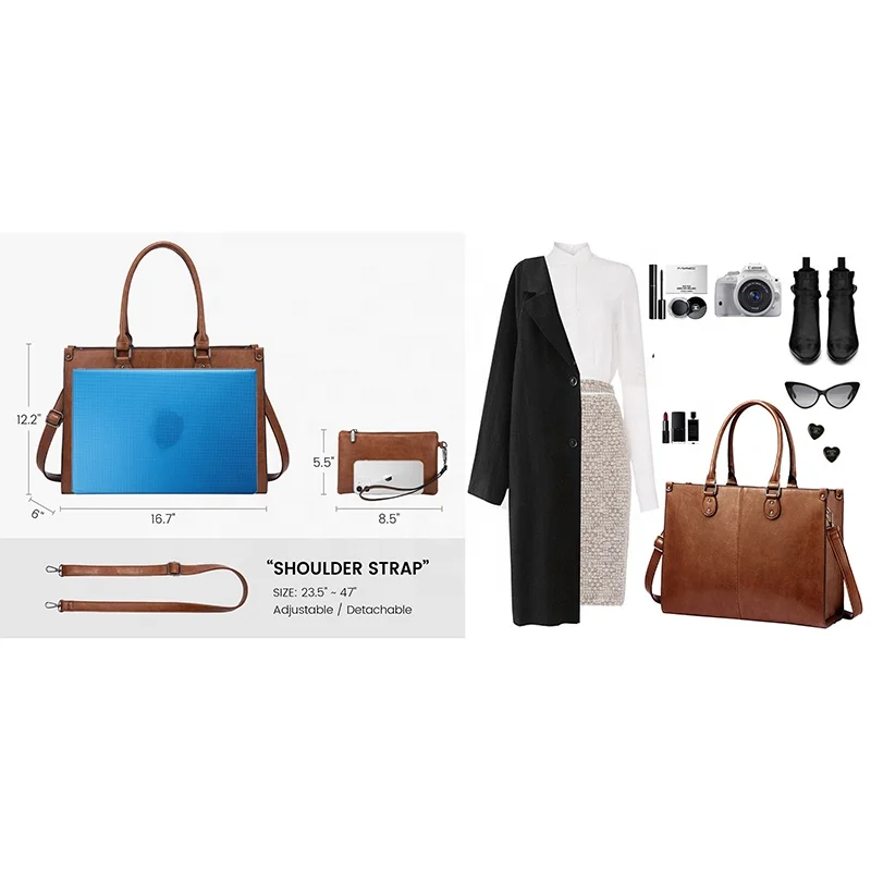 Sympathybag Hot Sale Vintage Leather Computer Bag Business Handbag Large Capacity Laptop Tote Work Bags Laptop Bag for Women