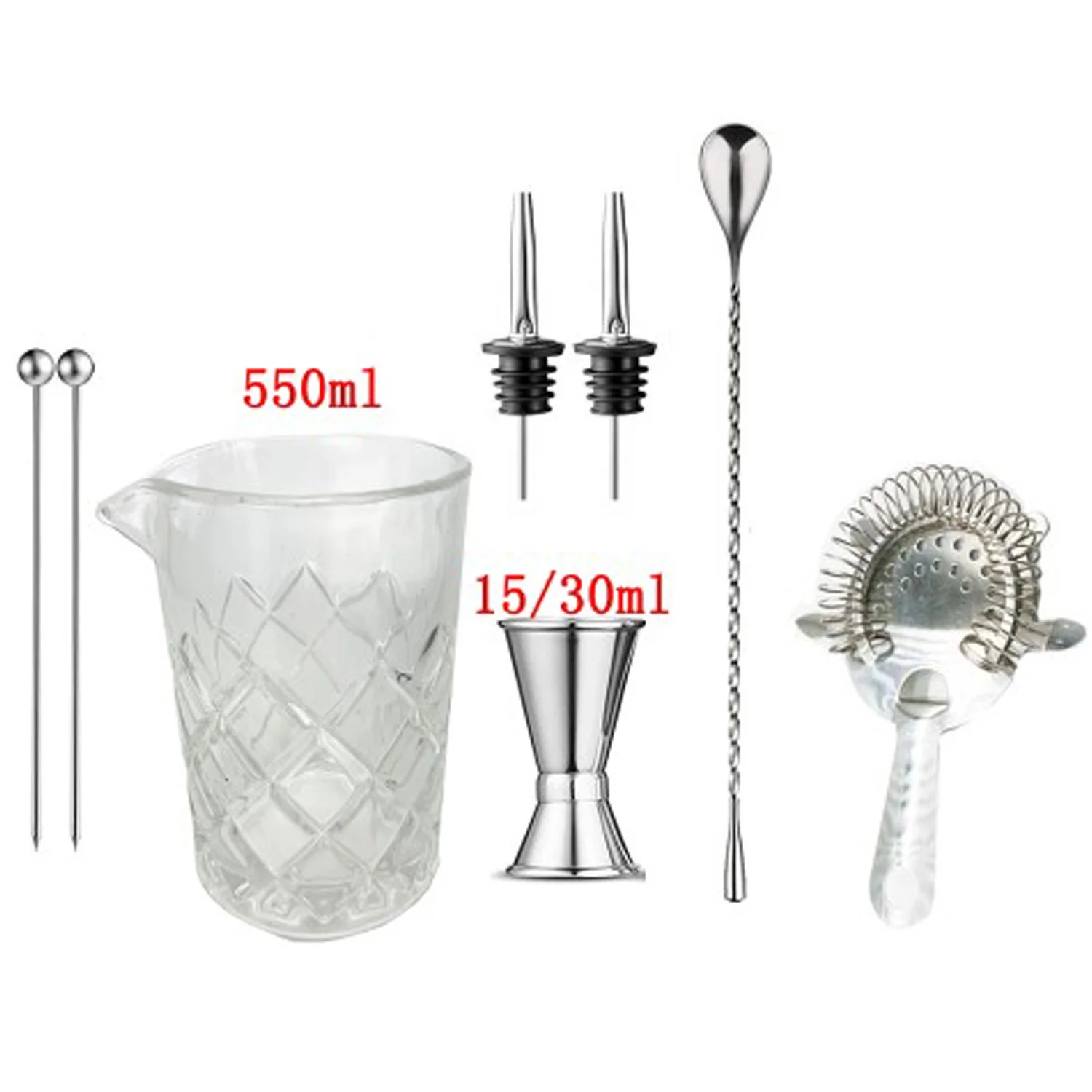 Amazon Promotional 8 Pieces Premium Cocktail Shaker Glass Home Bar Gif Set 550ml Bar Accessory Kit Stainless Steel Barware Tools