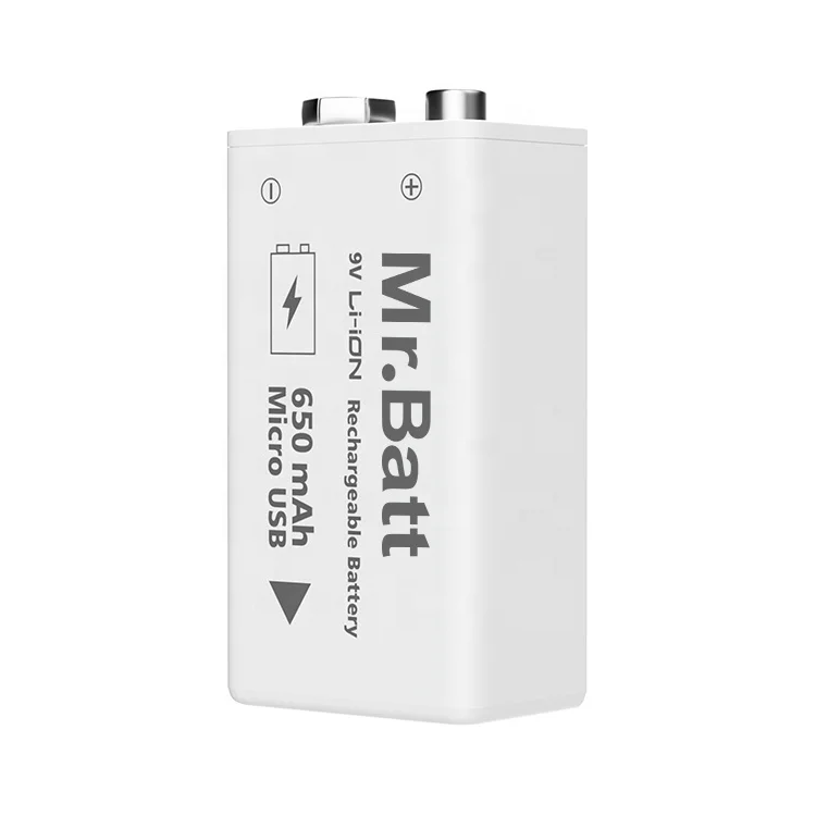 
High Power Extra Heavy Duty 9Volt 650mAh Lithium Ion 6F22 9 Volt Micro USB 9V Rechargeable Battery 
