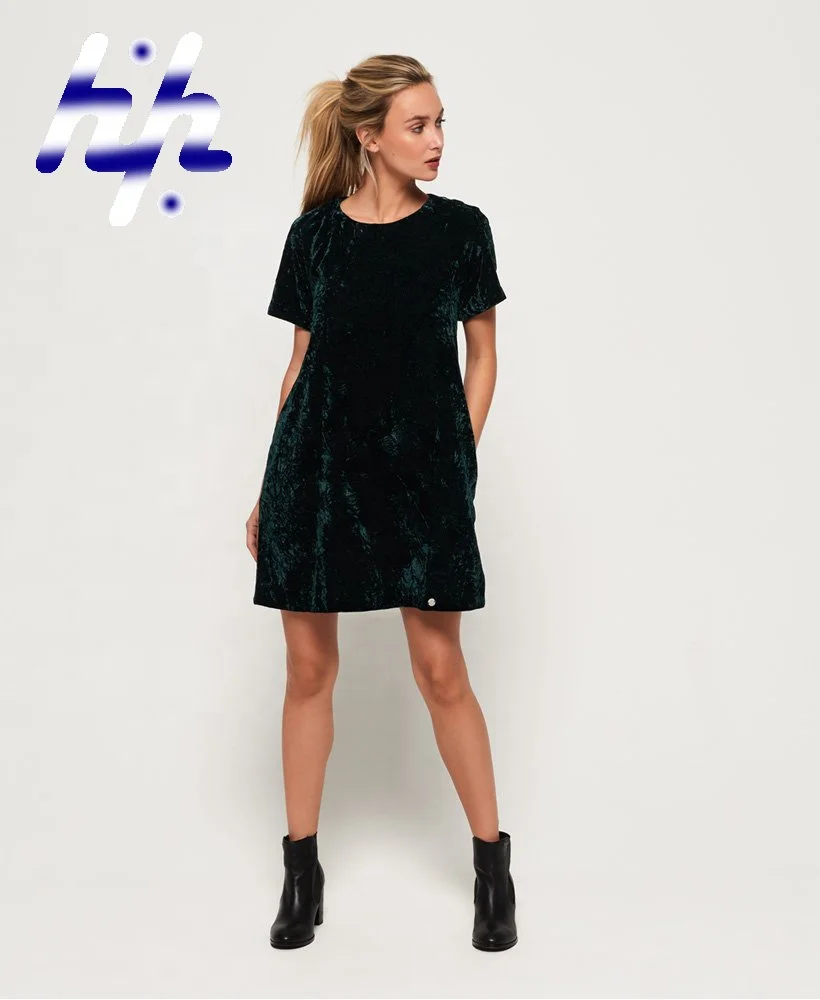 Customized Women Velvet T-Shirt Dress New Style Fashion rear zip fastening