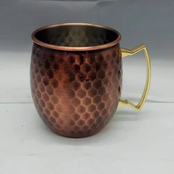 Food Safe Copper Plated Drinking Cups 16 oz Hammered Design Tumblers