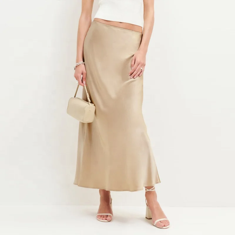 Custom Lady Elegant High Waist Satin Silk Long Wrap Maxi Skirts For Women