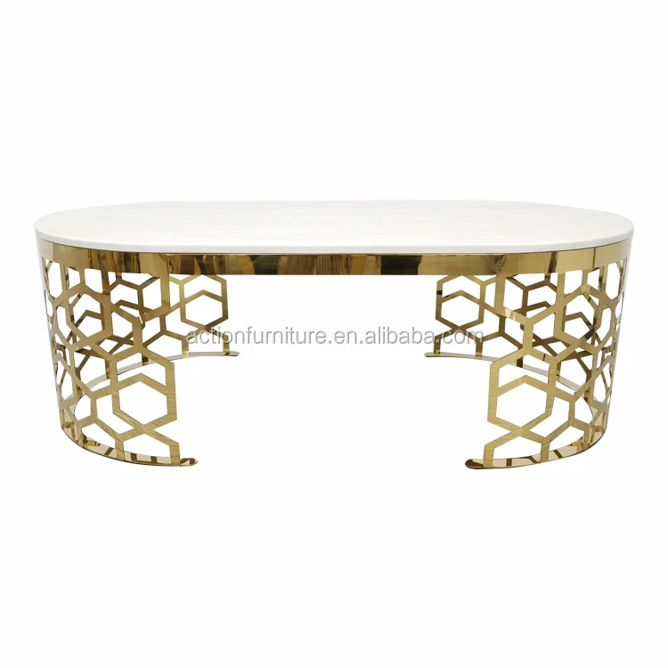 Hot Sale Stainless Steel Metal  With Round Marble Top White Coffee Table Side Table Chairs Set Center Table