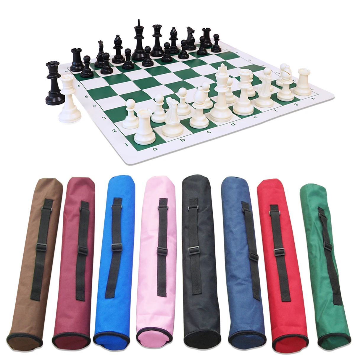 Custom nylon outdoor chess bag+20 inch vinyl tournament chess sets board+Heavy PS material 3.75 inch king luxury chess pieces