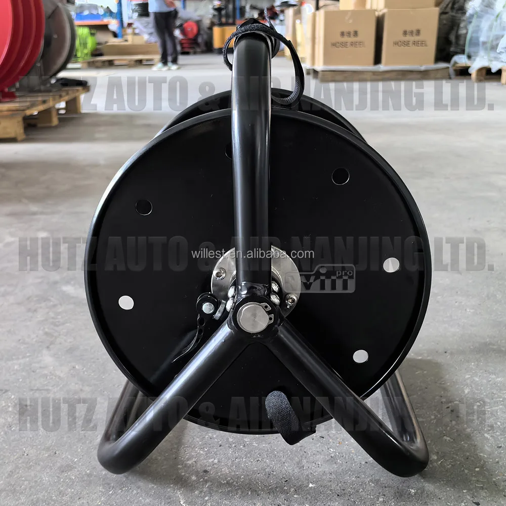 Free standing light cable container WILLEST manual crank cable storage metal stand HRO327-C triangle base portable cable reel