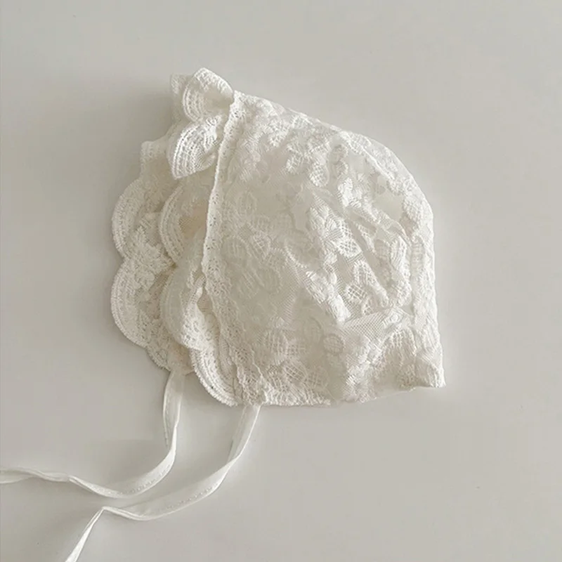 Toddler Accessories 0-18M Lace Hollow Baby Bonnet Newborn Hat For Girls White Summer Baby Sun Protection Princess Infant Hats