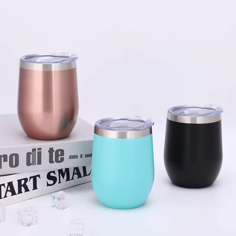 12oz Stainless Steel Egg Tumbler Double Wall Insulated Wine Cup with Lid Small Size for Coffee or Tea Mugs