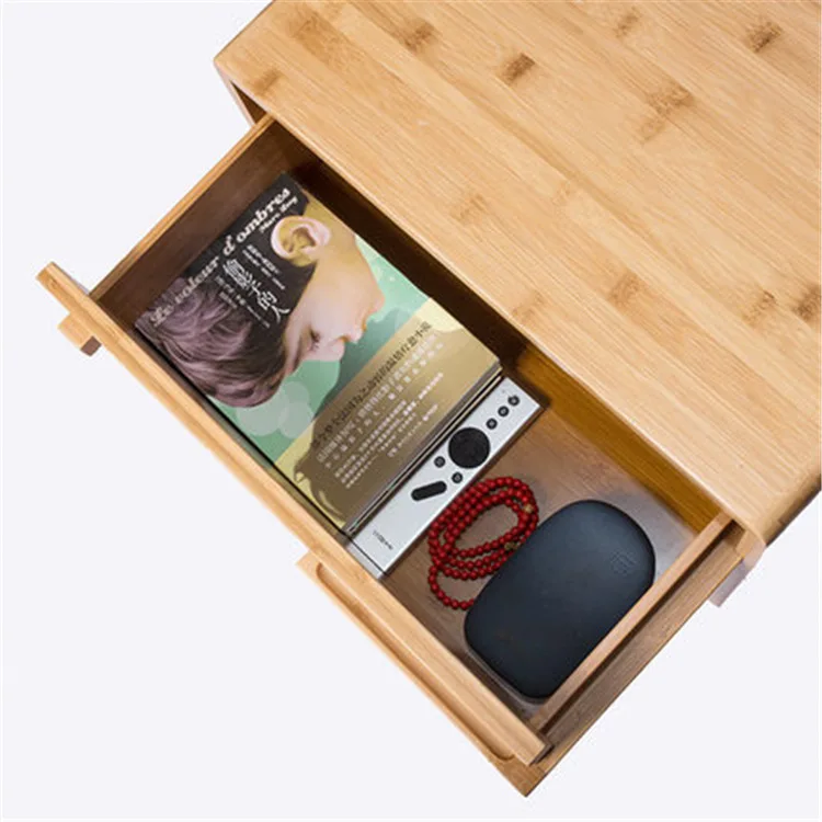 HOSTK Modern And Simple Bamboo Nightstand With 1And 2 Storage Drawer  For Living Room Or Bedroom