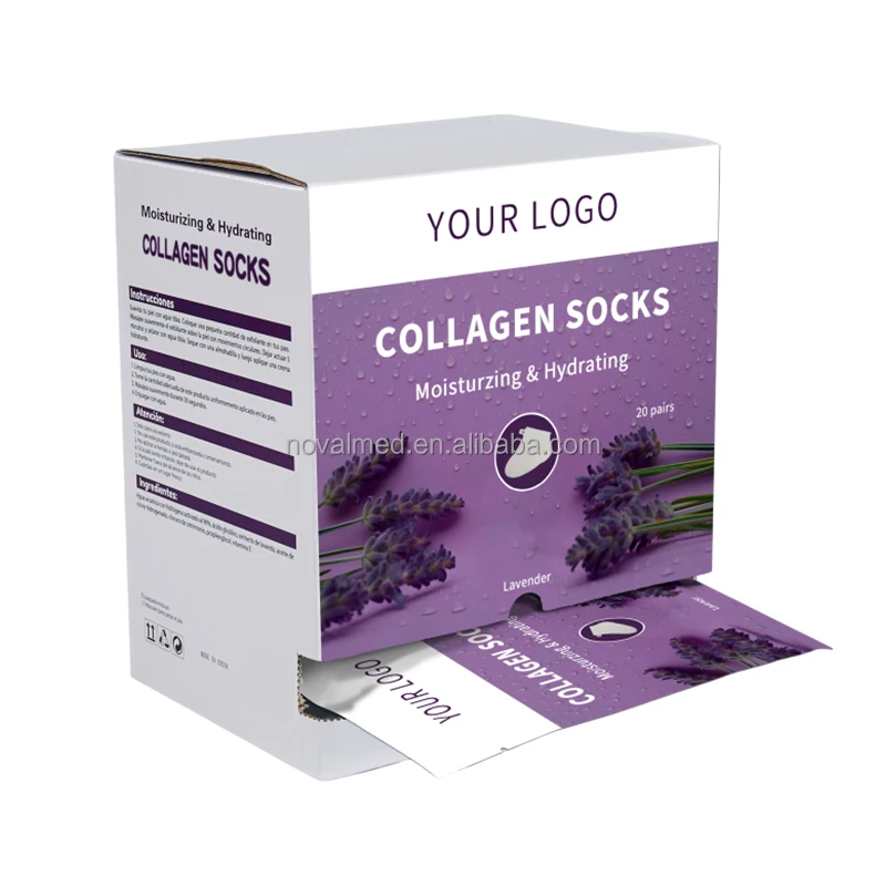 20pairs/box Private Label Spa Pedicure Treatment Lavender Collagen Foot Mask Moisturizing Cracked Heel Repair Collagen Socks