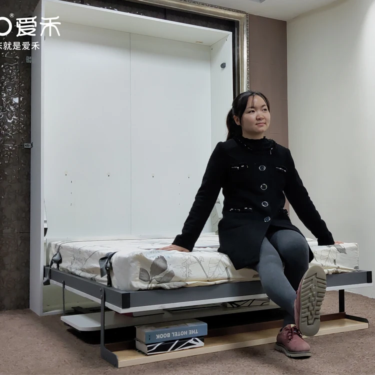 Прочная Вертикальная двуспальная одноместная настенная кровать с подвесным столом для Кабинета