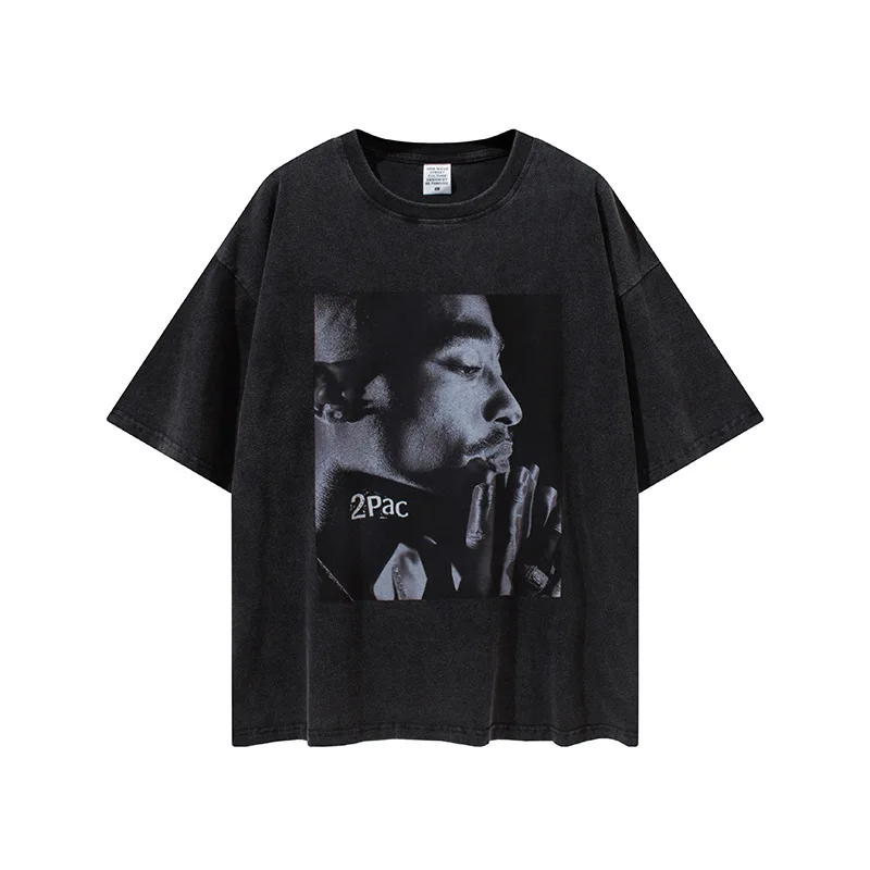 
2021 Spring/Summer Rap vintage print short sleeve vintage T-shirt 