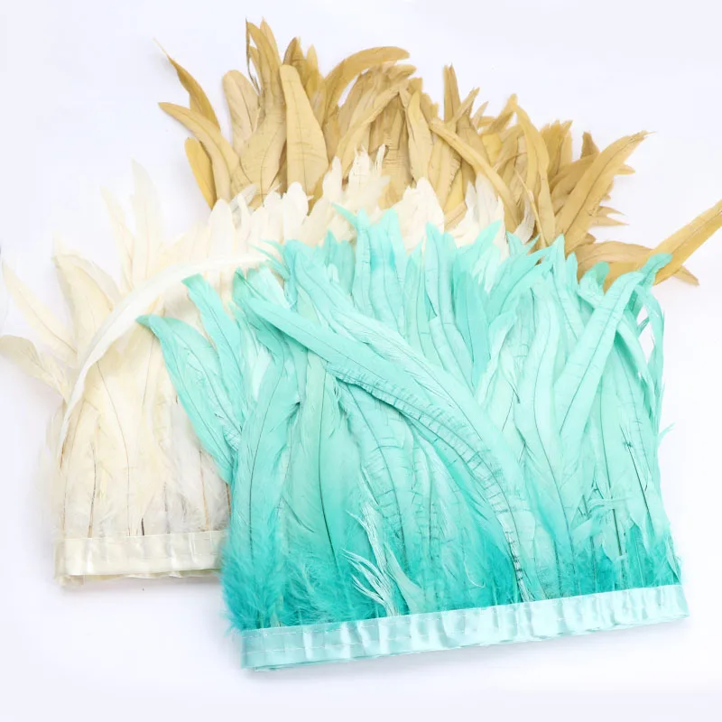 Manufacturer Decorative rooster plumas feather bleached and dye blue materia Carnival tone color coque tail fringe trim