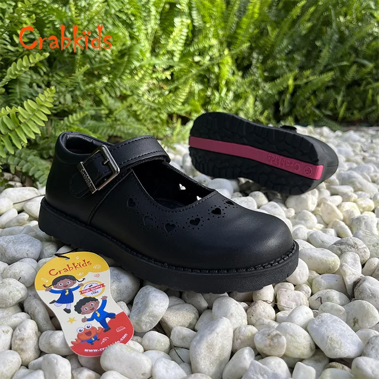 Crabkids Multiple Code Options Custom Popular Shoes Leather Bulk Oxford Uniform Black School Shoes for Girls Kids Children