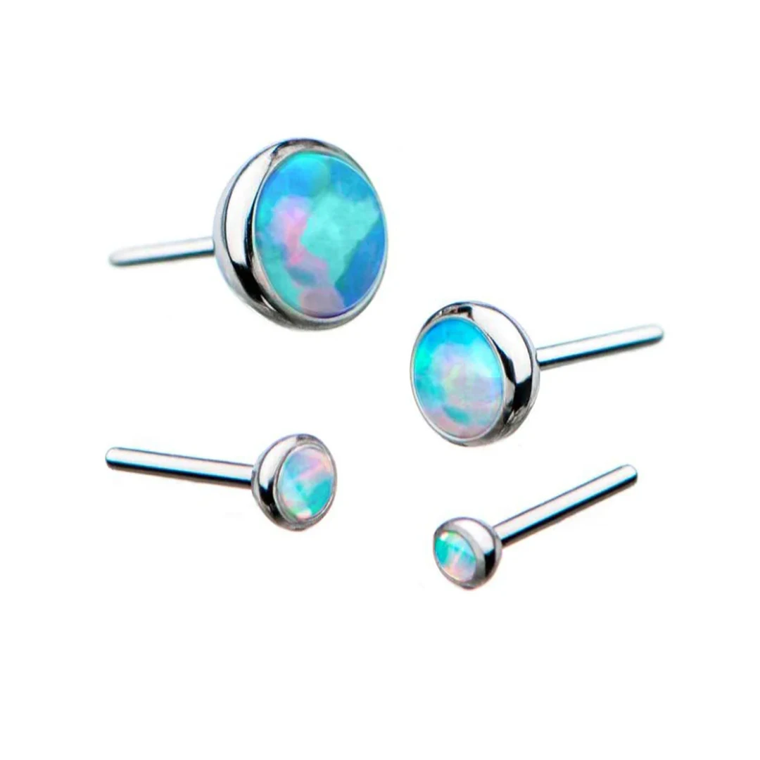 Custom ASTM F136 Titanium G23 Body Jewelry Threadless Bezel Set Colorful Opal Basic Titanium Piercing Jewelry Tops