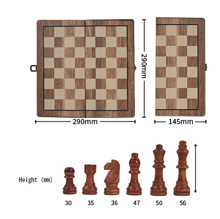 15' Magnetic Wooden Chess Game Set Folding Board Chess Pieces Storage Slots Chess Set for Beginners Kids Adults