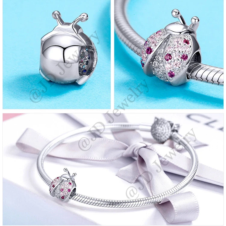 Fashion Beaded Jewelry Making S925 Sterling Silver Insect Seven Star Ladybug Charms DIY Snake Bone Bracelet String Jewelry